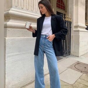 ZARA HIGH-WAISTED FULL  LENGTH STRAIGHT LEG JEANS MID-BLUE size 4